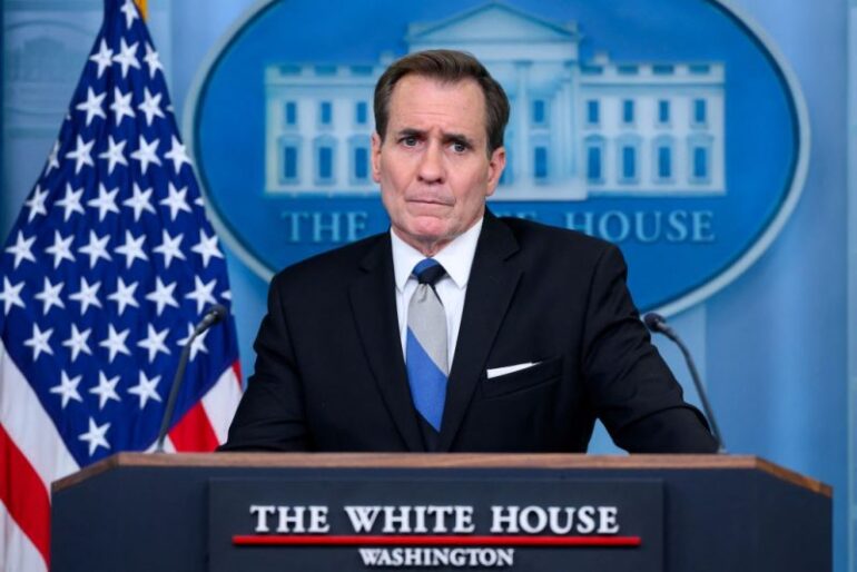 National Security Communications Advisor John Kirby speaks during the daily briefing in the Brady Briefing Room of the White House in Washington, DC, on May 28, 2024. (Photo by MANDEL NGAN / AFP) (Photo by MANDEL NGAN/AFP via Getty Images)