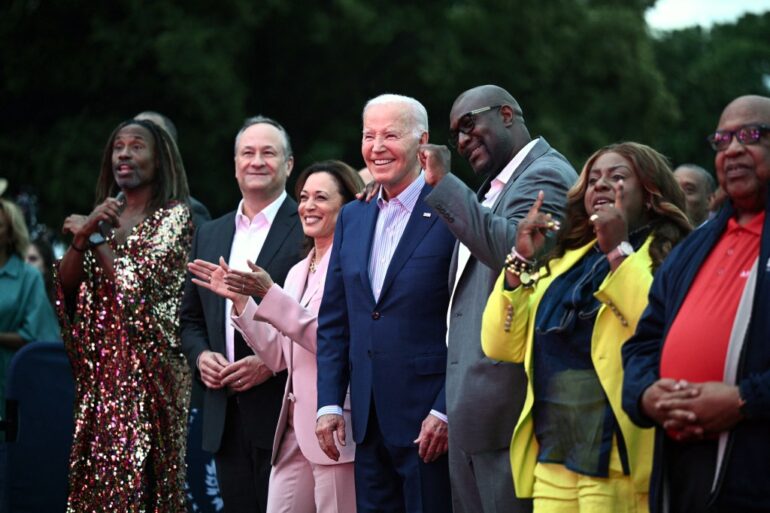 President Biden and Vice President Kamala Harris attend a Juneteenth Concert in the South Lawn of the White House in Washington, DC on June 10, 2024.