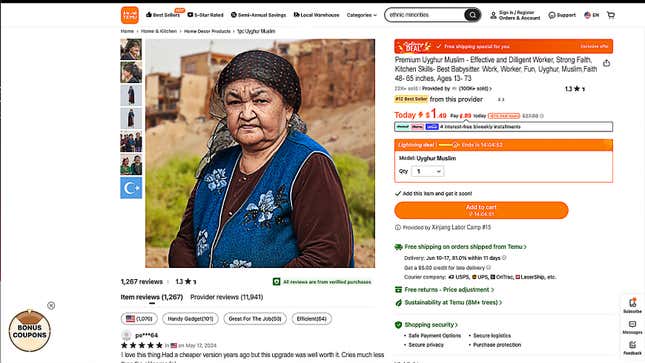 Image for article titled Temu Selling Uyghur Muslim For $1.49