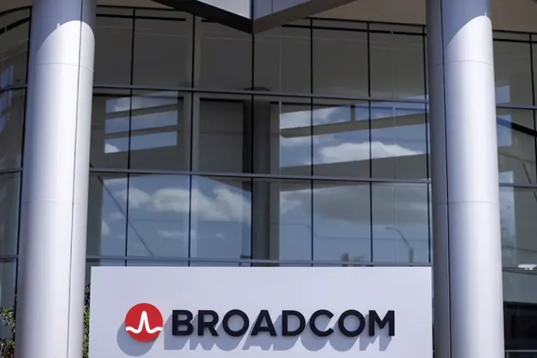 The Broadcom Limited company logo is shown outside one of their office complexes in Irvine, California, U.S., March 4, 2021. REUTERS/Mike Blake/File Photo