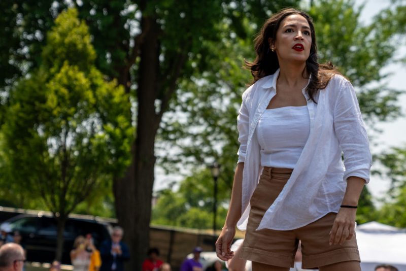 NEW YORK, NEW YORK - JUNE 22: U.S. Rep. Alexandria Ocasio-Cortez (D-NY) speaks during a rally for Rep. Jamaal Bowman (D-NY) at St. Mary's Park on June 22, 2024 in the Bronx borough of New York City. Supporters gathered three days before New York's primary elections as incumbent Rep. Jamaal Bowman (D-NY) attempts to retain his seat in a heated primary race. (Photo by David Dee Delgado/Getty Images)
