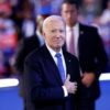 President Biden acknowledges applause after the President's speech during the first day of the Democratic National Convention at the United Center on Aug. 19, 2024 in Chicago, Illinois.