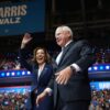 PHILADELPHIA, PENNSYLVANIA - AUGUST 6: Democratic presidential candidate, U.S. Vice President Kamala Harris and Democratic vice presidential candidate Minnesota Gov. Tim Walz appear on stage together during a campaign event at the Liacouras Center at Temple University on August 6, 2024 in Philadelphia, Pennsylvania. Harris ended weeks of speculation about who her running mate would be, selecting the 60 year old midwestern governor over other candidates. (Photo by Andrew Harnik/Getty Images)