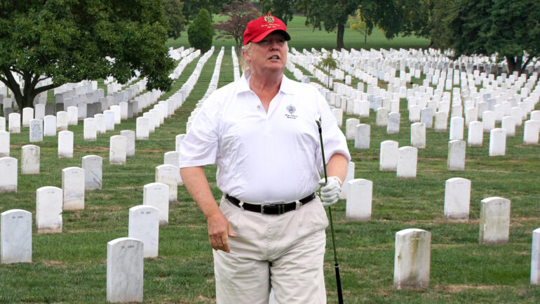 Trump with golf club in hand at Arlington National Cemetery