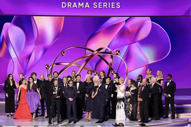 Justin Marks speaks as the cast and crew of "Shogun" receives the Best Drama Series award at the 76th Primetime Emmy Awards in Los Angeles, California, U.S., September 15, 2024. REUTERS/Mario Anzuoni