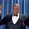 James Earl Jones holds up the two Emmy Awards he won won for Outstanding Lead Actor in a Drama Series for "Gabriel's Fire", and Outstanding Supporting Actor in a Mini-Series or Special for the TNT movie "Heat Wave" in Los Angeles, 1991. REUTERS/Mircovich/File Photo