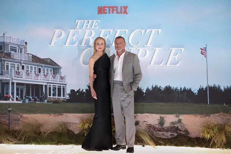 Actors Nicole Kidman and Liev Schreiber pose together as they attend the UK premiere of the TV series "The Perfect Couple" at the BFI IMAX in London, Britain, September 2, 2024. REUTERS/Mina Kim