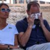 Jonathan Polin and Rachel Goldberg, parents of killed US-Israeli hostage Hersh Goldberg-Polin whose body was recovered with five other hostages in Gaza, react during the funeral in Jerusalem on September 2, 2024, amid the ongoing conflict between Israel and the Palestinian militant group Hamas. The six were among 251 hostages seized during Hamas's October 7 attack that triggered the ongoing war between Israel and Hamas. (Photo by GIL COHEN-MAGEN / POOL / AFP) (Photo by GIL COHEN-MAGEN/POOL/AFP via Getty Images)