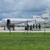 Venezuelan President Nicolas Maduro's aircraft, a Dassault Falcon 900EX private jet, after being seized by US law enforcement officials is seen in Fort Lauderdale, Florida. United States officials moved to take the aircraft, a Dassault Falcon 900EX private jet used by Maduro and members of his government, with the Justice Department saying the jet was "illegally purchased." (Photo by Miguel GUTIERREZ / AFP) (Photo by MIGUEL GUTIERREZ/AFP via Getty Images)