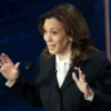 Democratic presidential nominee, U.S. Vice President Kamala Harris, debates Republican presidential nominee, former U.S. president Donald Trump, for the first time during the presidential election campaign at The National Constitution Center on September 10, 2024 in Philadelphia, Pennsylvania. After earning the Democratic Party nomination following President Joe Biden’s decision to leave the race, Harris faced off with Trump in what may be the only debate of the 2024 race for the White House. (Photo by Win McNamee/Getty Images)