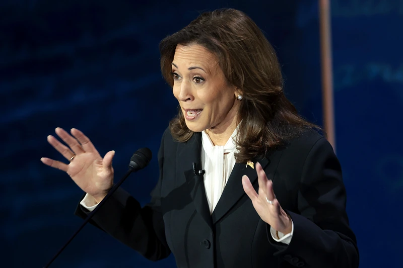 Democratic presidential nominee, U.S. Vice President Kamala Harris, debates Republican presidential nominee, former U.S. president Donald Trump, for the first time during the presidential election campaign at The National Constitution Center on September 10, 2024 in Philadelphia, Pennsylvania. After earning the Democratic Party nomination following President Joe Biden’s decision to leave the race, Harris faced off with Trump in what may be the only debate of the 2024 race for the White House. (Photo by Win McNamee/Getty Images)