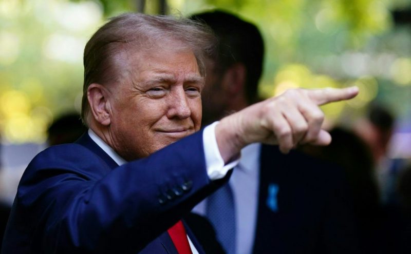 Former US President and Republican presidential candidate Donald Trump attends a remembrance ceremony on the 23rd anniversary of the September 11 terror attack on the World Trade Center at Ground Zero, in New York City on September 11, 2024. (Photo by Adam GRAY / AFP) (Photo by ADAM GRAY/AFP via Getty Images)