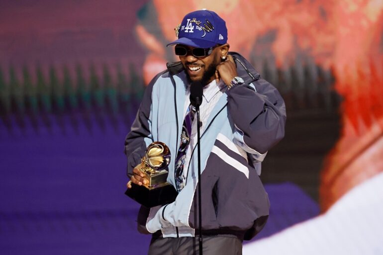 Kendrick Lamar accepts the Best Rap Album award for “Mr. Morale & The Big Steppers” onstage during the 65th GRAMMY Awards at Crypto.com Arena on February 05, 2023 in Los Angeles, California. (Photo by Kevin Winter/Getty Images for The Recording Academy )