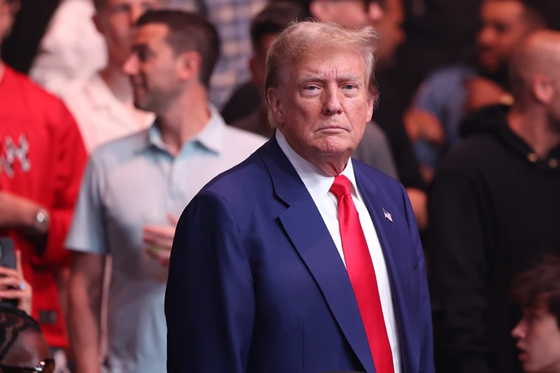 UNE 01: Former U.S. President Donald Trump attends UFC 302 at Prudential Center on June 01, 2024 in Newark, New Jersey. (Photo by Luke Hales/Getty Images)