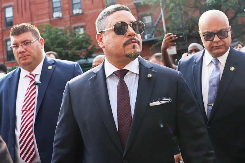 NEW YORK, NEW YORK - JULY 17: First Deputy Commissioner Edward A. Caban arrives for a press conference at the NYPD 40th Precinct on July 17, 2023 in New York City. NYC Mayor Eric Adams is set to announce that he will be appointing First Deputy Commissioner Edward A. Caban as his new NYPD Commissioner at the precinct where his own career first began making him the city's first Latino commissioner. Caban will replace former Commissioner Keechant Sewell who formally resigned on June 30. (Photo by Michael M. Santiago/Getty Images)