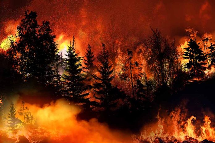 Trees burning in a forest fire