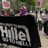 Pro-Palestine demonstrators rallied outside of Baruch College in Manhattan, New York City condemning Hillel at Baruch and Hillel International, a Jewish campus organization.