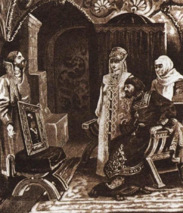 Ivan Fryazin showed to Ivan III the portrait of Sophia Palaiologina, by Viktor Muizhel. (Public Domain)