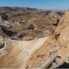 Modern day view from Masada, including the siege ramp and other Roman siege installations at the base.