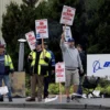 Boeing factory workers gather on a picket line during the first day of a strike near the entrance of a production facility in Renton, Washington, U.S., September 13, 2024. REUTERS/Matt Mills McKnight/File Photo