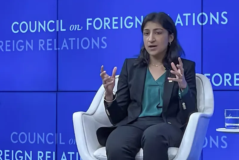 U.S. Federal Trade Commission Chair Lina Khan speaks at the Council on Foreign Relations in New York, U.S., September 20, 2024. REUTERS/Lananh Nguyen/File Photo