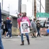 Dockworkers picket after a shipping port strike went into effect across the East Coast at the Packer Avenue Marine Terminal, Philadelphia, Pennsylvania, U.S., October 1, 2024. REUTERS/Matthew Hatcher/File Photo