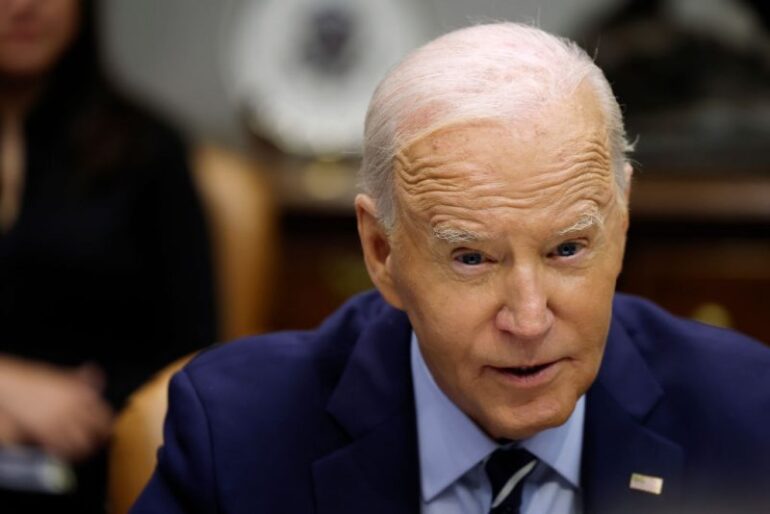 WASHINGTON, DC - OCTOBER 08: U.S. President Joe Biden gives remarks during a briefing on the ongoing hurricane season in the Roosevelt Room of the White House on October 08, 2024 in Washington, DC. During his remarks, Biden spoke to reporters about the federal government’s response to Hurricane Helene and the preparations for the impending Hurricane Milton. (Photo by Anna Moneymaker/Getty Images)