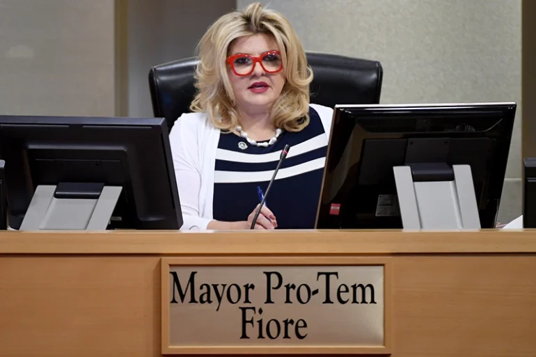 Las Vegas City Councilwoman and Mayor Pro Tem Michele Fiore speaks during a Las Vegas City Council meeting held amid the coronavirus pandemic at Las Vegas City Hall on May 20, 2020 in Las Vegas, Nevada. Due to concerns about COVID-19, safety precautions were put in place, including social distancing inside the chambers, having hand sanitizer available and medically screening anyone from the public attending. (Photo by Ethan Miller/Getty Images)