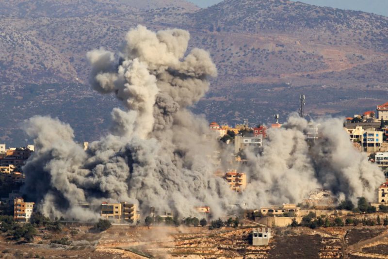 TOPSHOT - Smoke billows during an Israeli airstrike on the the southern Lebanese village of Khiam near the border with Israel on October 3, 2024. (Photo by AFP) (Photo by -/AFP via Getty Images)