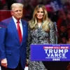 Former US President and Republican presidential candidate Donald Trump joins former First Lady Melania Trump on stage during a campaign at Madison Square Garden in New York, October 27, 2024. (Photo by ANGELA WEISS / AFP) (Photo by ANGELA WEISS/AFP via Getty Images)
