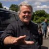 Former White House Chief Strategist Steve Bannon arrives at a press conference outside the federal correctional institution, on July 1, 2024 in Danbury, Connecticut. Former top Donald Trump advisor Steve Bannon is expected to report to prison by July 1 to begin serving his four-month sentence for contempt of Congress. (Photo by Yuki IWAMURA / AFP) (Photo by YUKI IWAMURA/AFP via Getty Images)