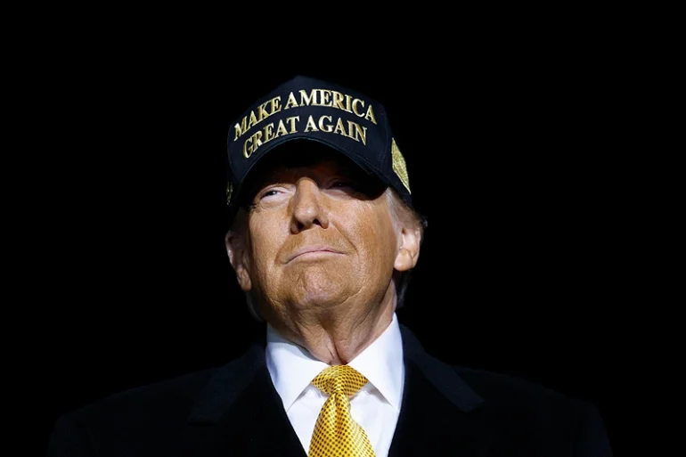 Republican presidential nominee, former U.S. President Donald Trump arrives for a campaign rally at Avflight at Cherry Capital Airport on October 25, 2024 in Traverse City, Michigan. Trump is scheduled to hold rallies in Michigan and Pennsylvania on Saturday before closing out the weekend with a rally on Sunday at New York’s Madison Square Garden. (Photo by Anna Moneymaker/Getty Images)