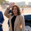 Vice President Kamala Harris waving to the crowd upon her arrival at Raleigh-Durham International Airport on Oct. 12.