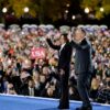 Harris, left, and Second Gentleman Doug Emhoff during a campaign event on the Ellipse of the White House in Washington, DC, US, on Tuesday, Oct. 29, 2024.