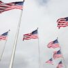 JERSEY CITY, NEW JERSEY - SEPTEMBER 17: American flags are seen waving during a Naturalization Ceremony at Liberty State Park on September 17, 2024 in Jersey City, New Jersey. The U.S. Citizenship and Immigration Services celebrated Constitution Day and Citizenship Day by hosting a Naturalization Ceremony for 50 new U.S. citizens. The ceremony included remarks from New Jersey Lt. Gov. Tahesha L. Way, NJ State Park Service Regional Superintendent Joshua L. Osowski, and President of the Friends of Liberty State Park, Sam Pesin. The new citizens come from 26 countries including Bulgaria, Chad, Cuba, Dominican Republic, Haiti, South Korea and Taiwan. (Photo by Michael M. Santiago/Getty Images)