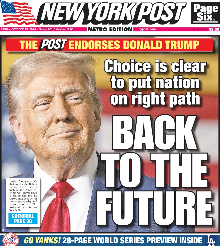 New York post cover of Trump endorsement