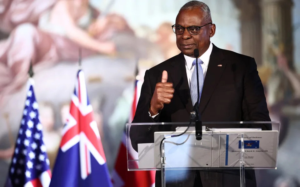 Lloyd Austin during an Aukus press conference in London on Sept 26