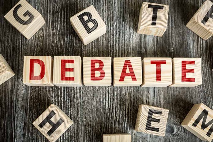 Debate spelled in blocks