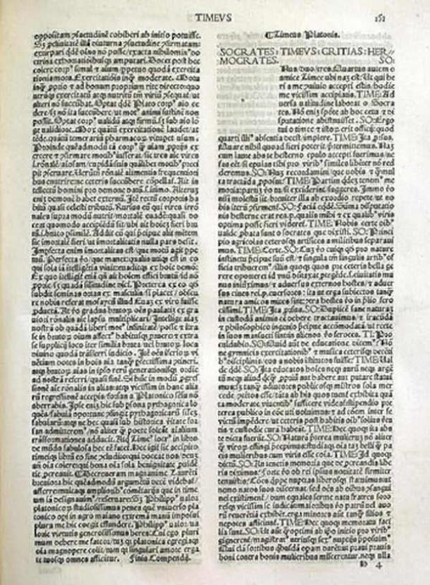 A printed edition of 'Timaeus' in Latin, from 1491. (Public Domain)