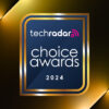 The TechRadar Choice Awards 2024 logo, floating over golden lights