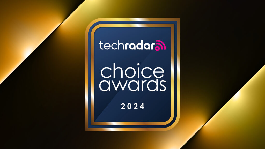 The TechRadar Choice Awards 2024 logo, floating over golden lights