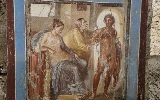 Hippolytus and Phaedra fresco at the tiny Phaedra house in Pompeii.