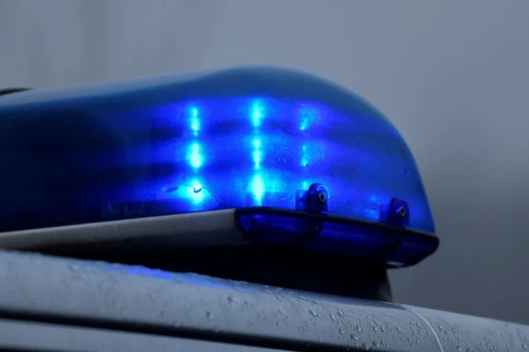 A picture taken on February 2, 2020 shows a flashing blue light of a police car in Datteln, western Germany. (Photo by Ina FASSBENDER / AFP) (Photo by INA FASSBENDER/AFP via Getty Images)