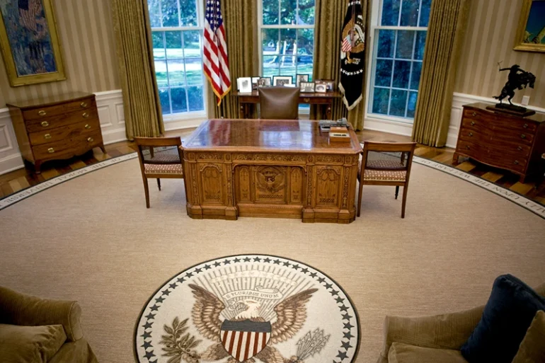 The desk of U.S. President Barack Obama sits in the newly redecorated Oval Office of the White House August 31, 2010 in Washington, D.C. U.S. President Barack Obama will give his second address from Oval Office August 31, 2010 to mark the shift away from combat in the war in Iraq. (Photo by Brendan Smialowski-Pool/Getty Images)