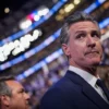 CHICAGO, ILLINOIS - AUGUST 20: California Gov. Gavin Newsom looks on during the second day of the Democratic National Convention at the United Center on August 20, 2024 in Chicago, Illinois. Delegates, politicians, and Democratic Party supporters are gathering in Chicago, as current Vice President Kamala Harris is named her party's presidential nominee. The DNC takes place from August 19-22. (Photo by Andrew Harnik/Getty Images)