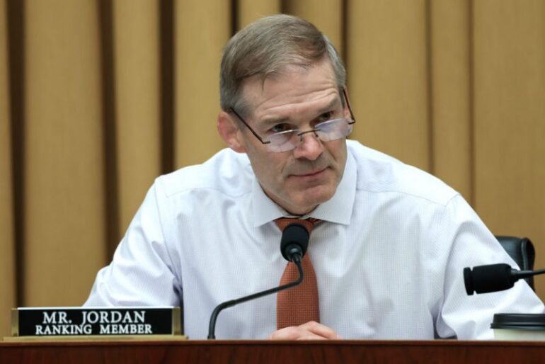 WASHINGTON, DC - JUNE 02: Ranking Member Jim Jordan (R-OH) listens during a House Judiciary Committee mark up hearing in the Rayburn House Office Building on June 02, 2022 in Washington, DC. House members of the committee held the emergency hearing to mark up H.R. 7910, the "Protecting Our Kids Act" a legislative package of gun violence prevention measures, in response to a string of mass shootings in cities across the United States including in Buffalo, Uvalde and most recently in Tulsa. (Photo by Anna Moneymaker/Getty Images)