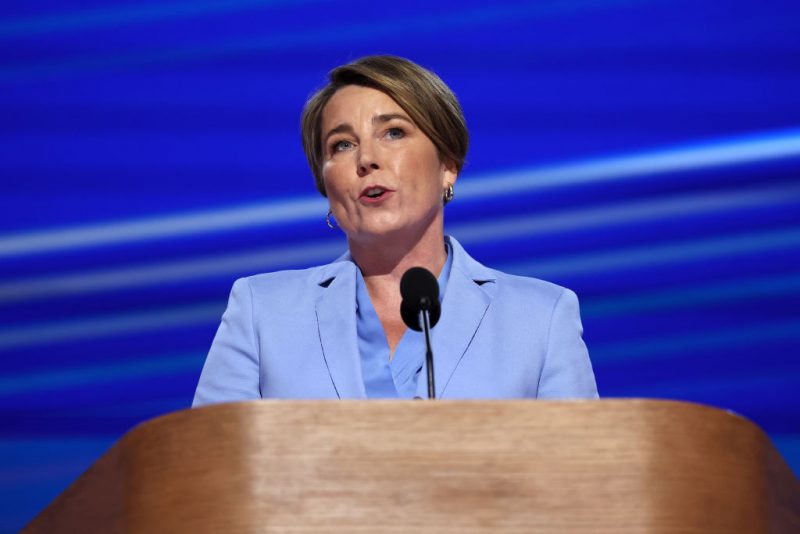 CHICAGO, ILLINOIS - AUGUST 22: Massachusetts Gov. Maura Healey speaks on stage during the final day of the Democratic National Convention at the United Center on August 22, 2024 in Chicago, Illinois. Delegates, politicians, and Democratic Party supporters are gathering in Chicago, as current Vice President Kamala Harris is named her party's presidential nominee. The DNC takes place from August 19-22. (Photo by Justin Sullivan/Getty Images)