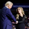 Republican presidential nominee, former President Donald Trump greets media personality Megyn Kelly at his campaign rally at the PPG Paints Arena on November 04, 2024 in Pittsburgh, Pennsylvania. With one day left before the general election, Trump is campaigning for re-election in the battleground states of North Carolina, Pennsylvania and Michigan. (Photo by Chip Somodevilla/Getty Images)