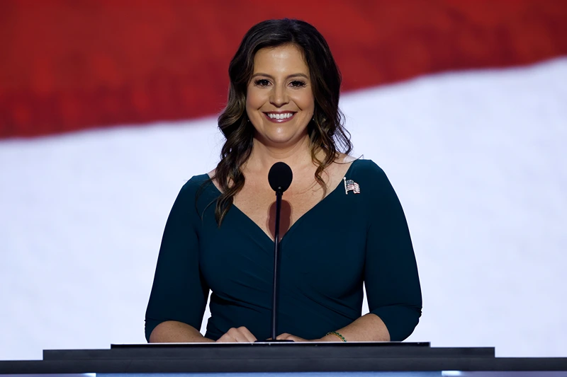 House Republican Conference Chair Rep. Elise Stefanik (R-NY) speaks on stage on the second day of the Republican National Convention at the Fiserv Forum on July 16, 2024 in Milwaukee, Wisconsin. Delegates, politicians, and the Republican faithful are in Milwaukee for the annual convention, concluding with former President Donald Trump accepting his party's presidential nomination. The RNC takes place from July 15-18. (Photo by Chip Somodevilla/Getty Images)