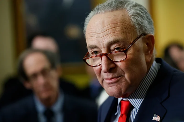 U.S. Senate Majority Leader Chuck Schumer (D-NY) speaks to reporters after the weekly Senate Democrats caucus policy luncheon at the U.S. Capitol on March 12, 2024 in Washington, DC. Senate Democrats spoke to reporters on a range of topics including U.S. President Joe Biden's Fiscal Year 2025 Budge Proposal. (Photo by Anna Moneymaker/Getty Images)